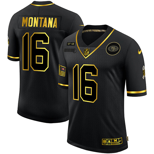 San Francisco 49ers #16 Joe Montana Men Nike 2020 Salute To Service Golden Limited NFL black Jerseys